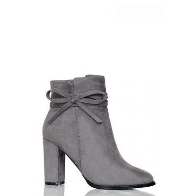 Quiz Grey Faux Suede Bow Ankle Boots